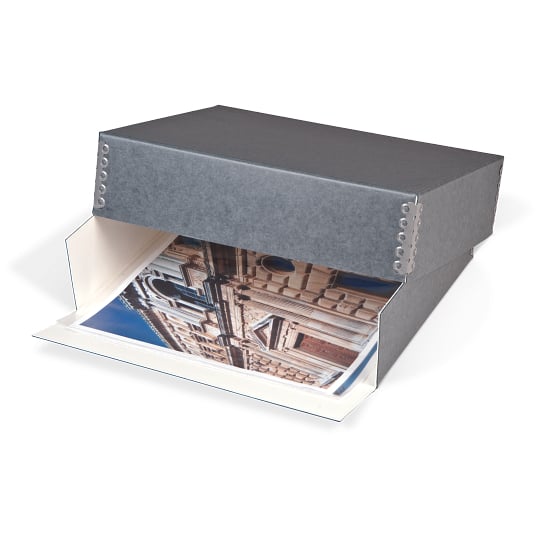 Gaylord Archival® Blue/Grey Barrier Board Drop-Front Deep Lid Print Box