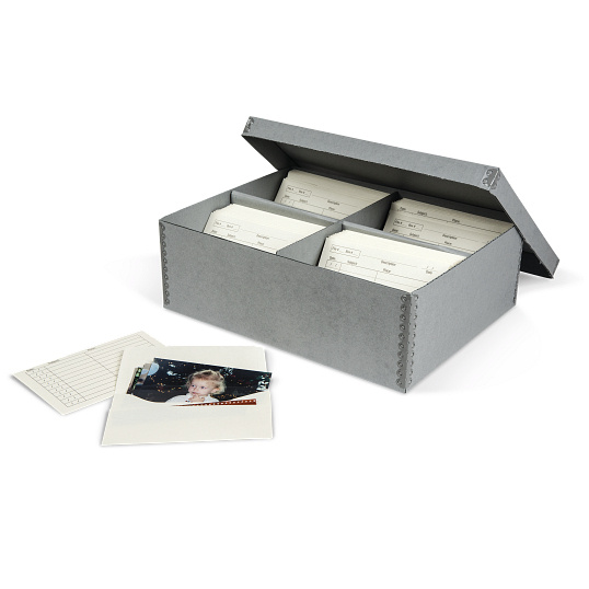 Gaylord Archival® Blue B-flute Shallow Lid High-Capacity Photo Box with Envelopes